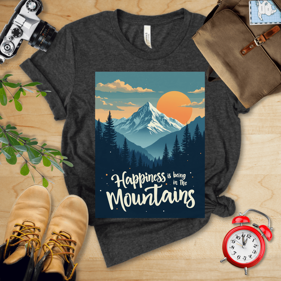 Printify T-Shirt Dark Grey Heather / S Happiness in the Mountains Shirt