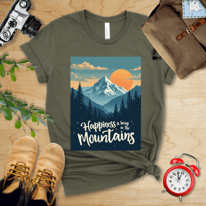 Printify T-Shirt Military Green / S Happiness in the Mountains Shirt