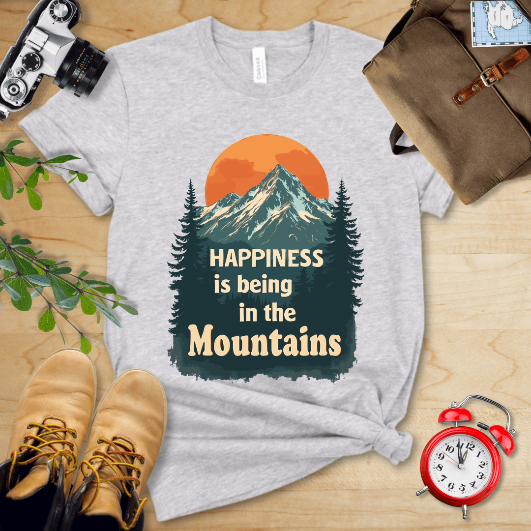 Printify T-Shirt Athletic Heather / S Happiness is being in the Mountains Shirt