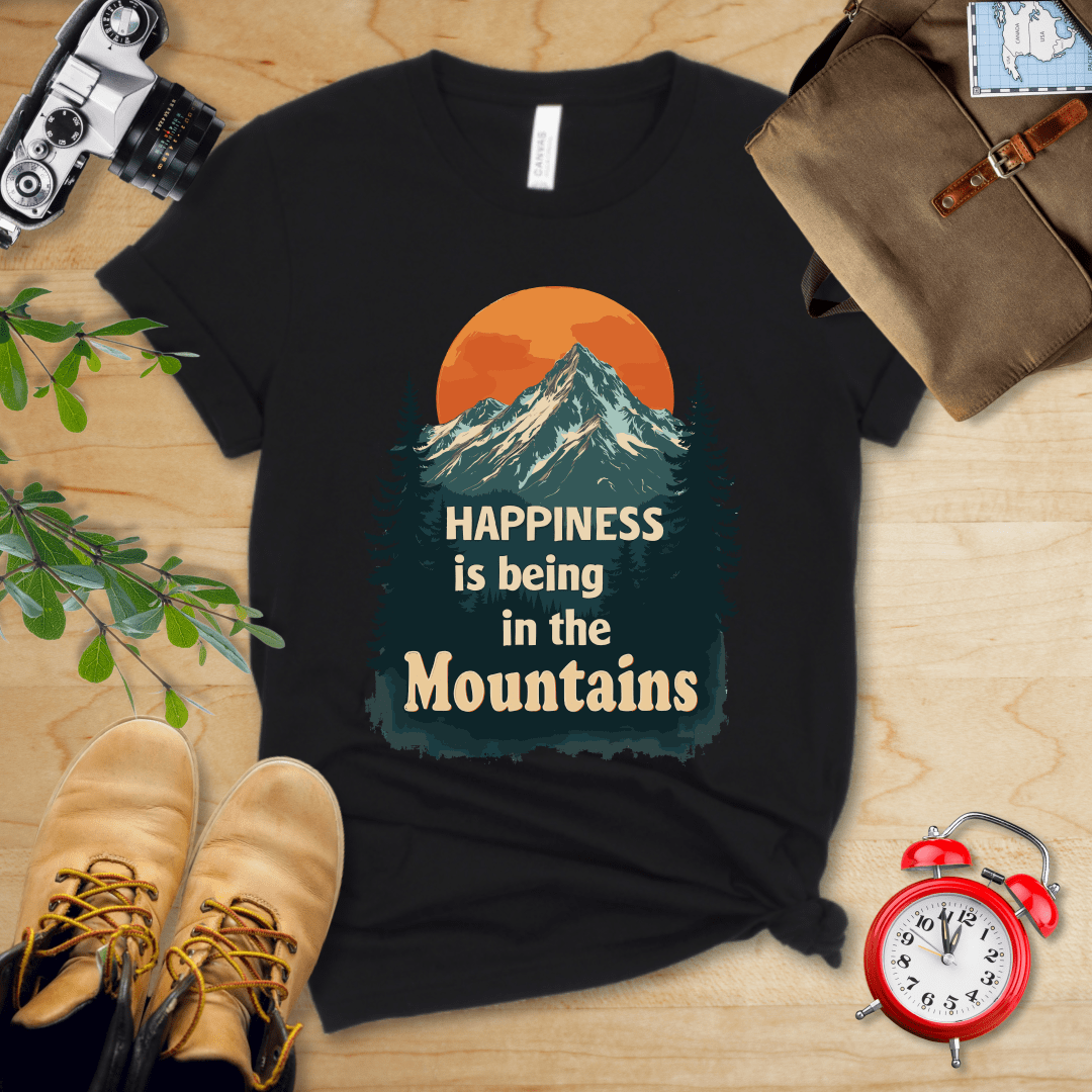 Printify T-Shirt Black / S Happiness is being in the Mountains Shirt