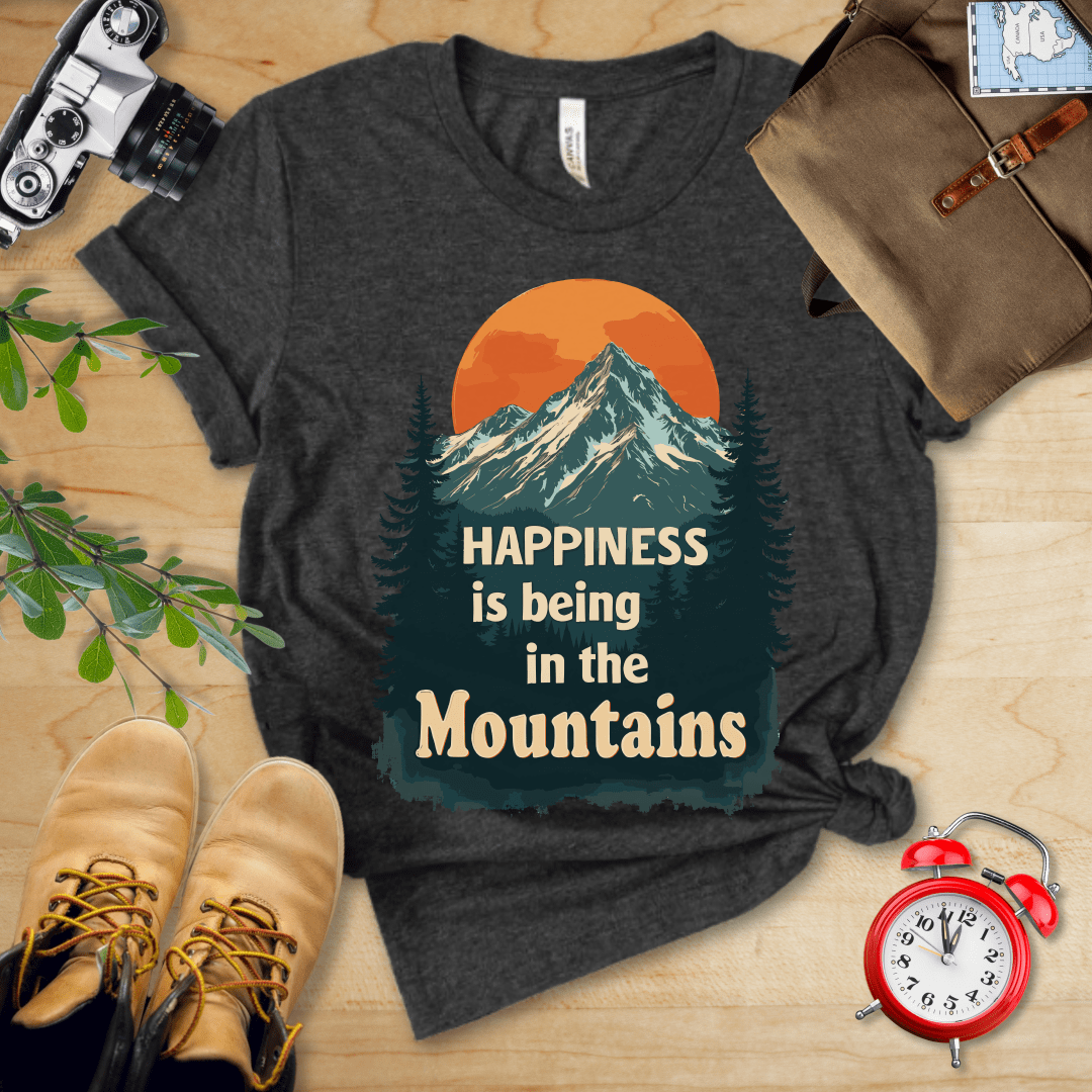 Printify T-Shirt Dark Grey Heather / S Happiness is being in the Mountains Shirt