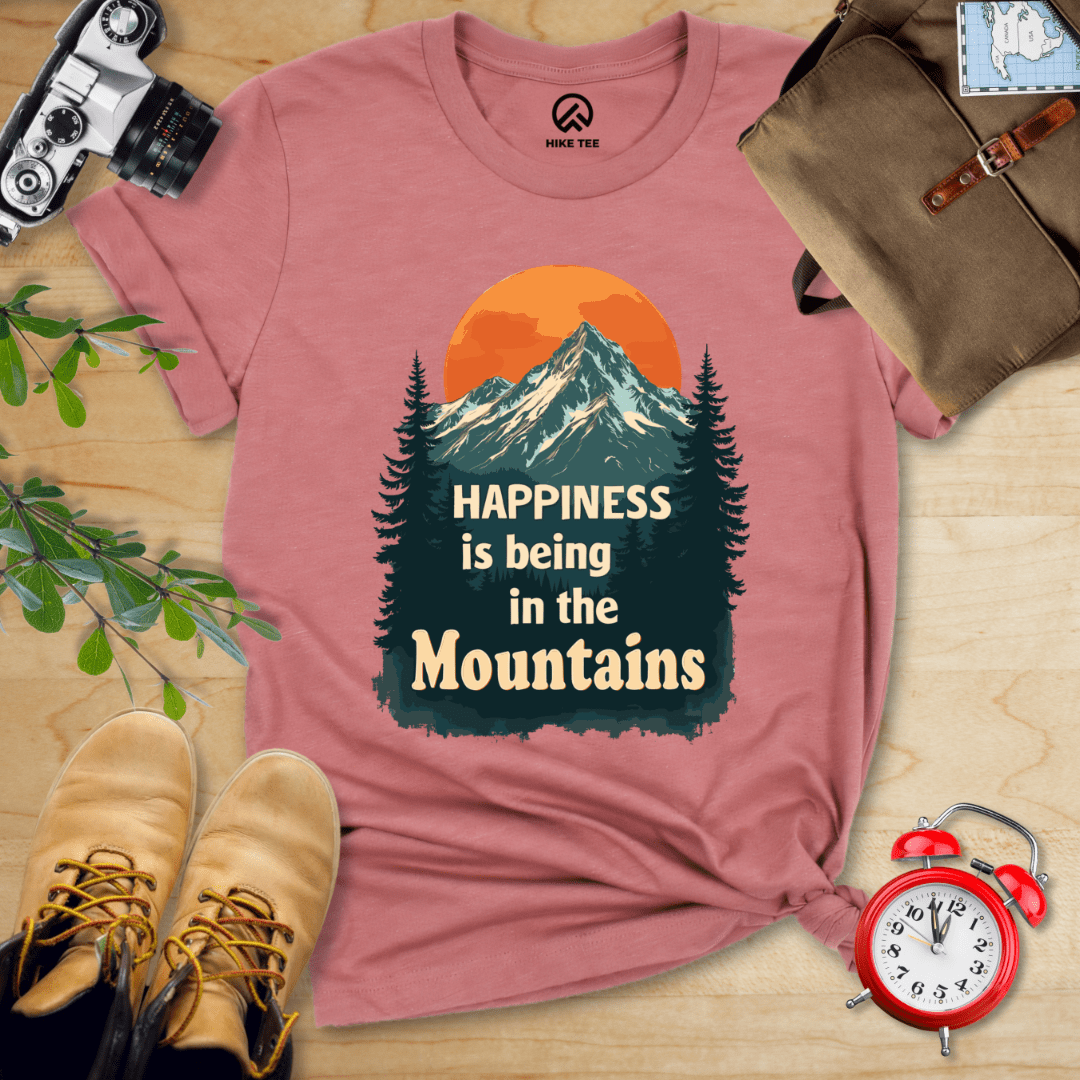 Hike Tee T-Shirt Heather Mauve / S Happiness is being in the Mountains Shirt