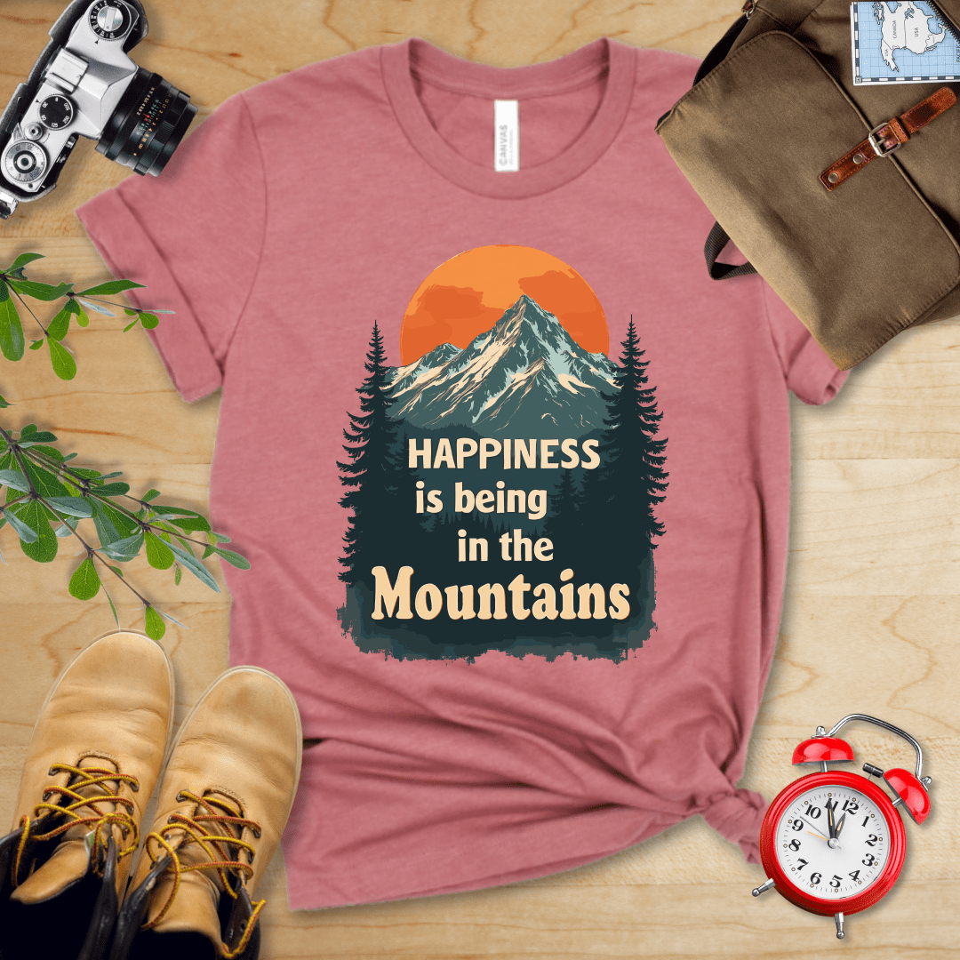 Printify T-Shirt Heather Mauve / S Happiness is being in the Mountains Shirt