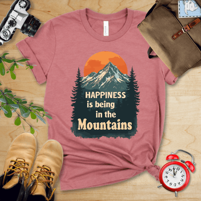 Printify T-Shirt Heather Mauve / S Happiness is being in the Mountains Shirt