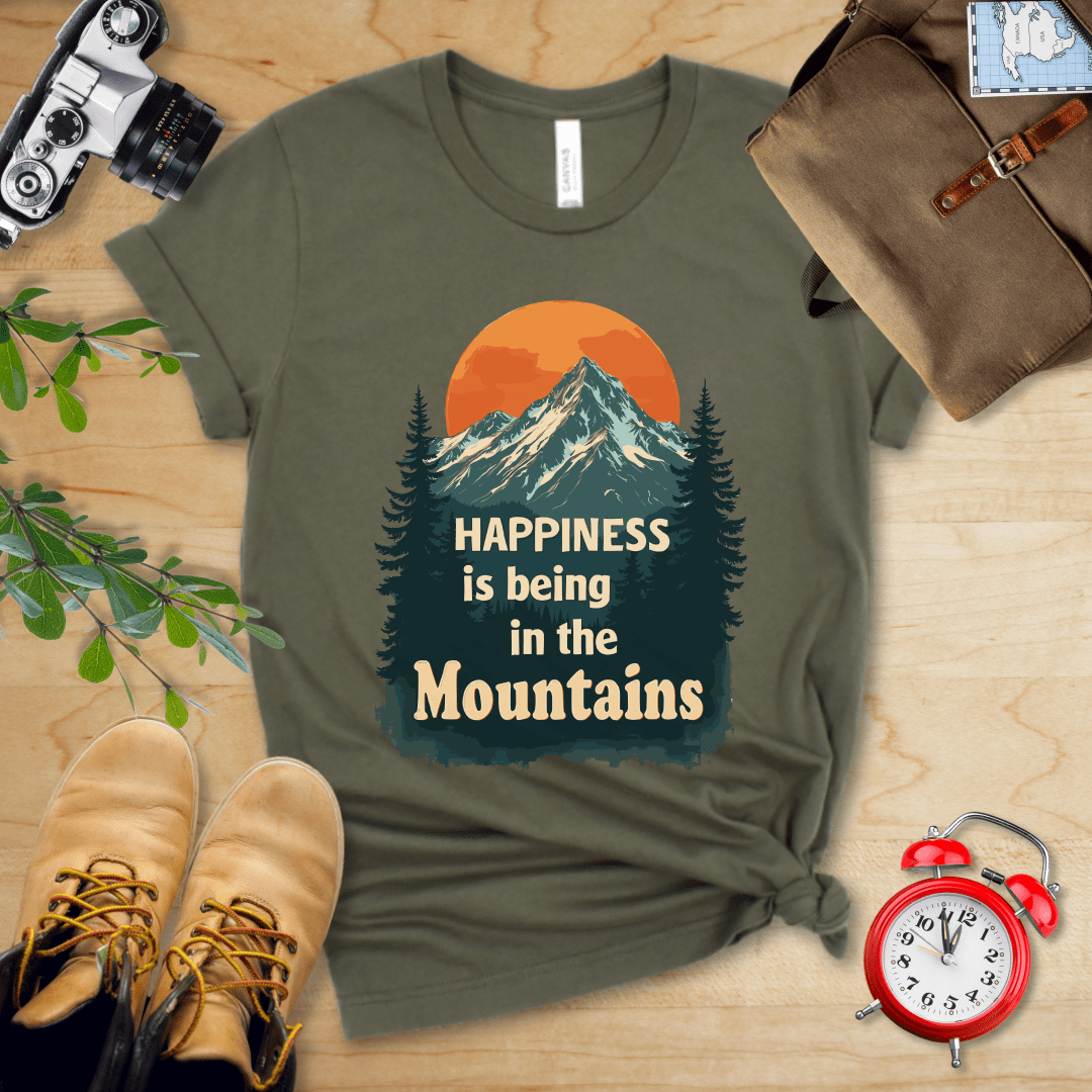 Printify T-Shirt Military Green / S Happiness is being in the Mountains Shirt