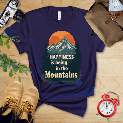 Printify T-Shirt Navy / S Happiness is being in the Mountains Shirt