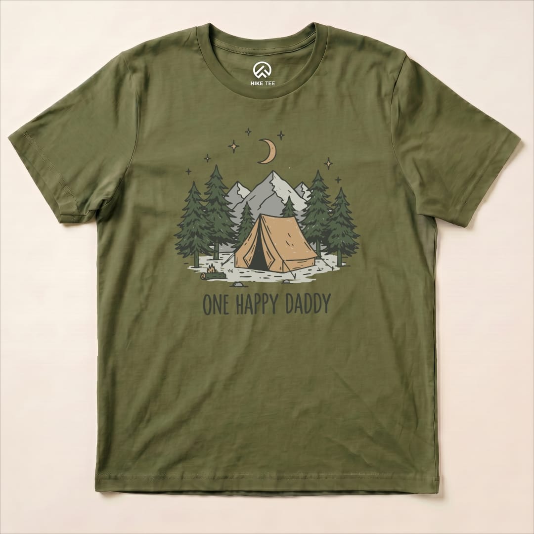 Happy Daddy Camping Shirt Hike Tee T-Shirt Military Green / S