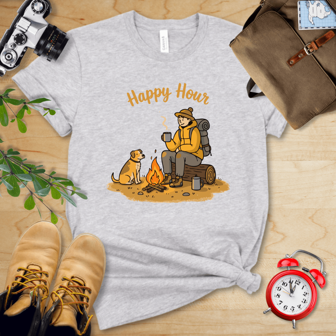 Hike Tee T-Shirt Athletic Heather / S Happy Hour Camping With Dog Shirt