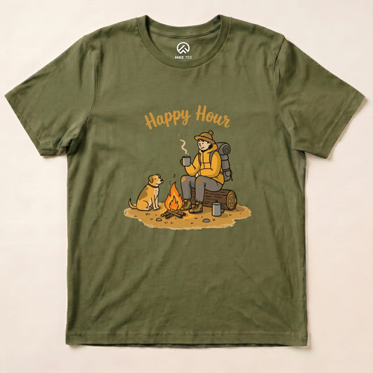 Happy Hour Camping With Dog Shirt Hike Tee T-Shirt Military Green / S