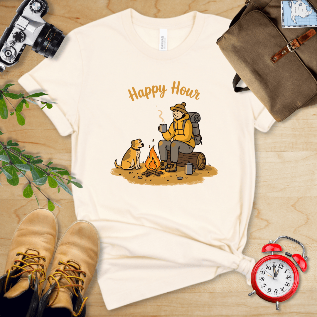 Hike Tee T-Shirt Natural / S Happy Hour Camping With Dog Shirt