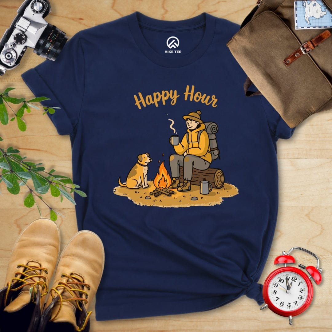 Hike Tee T-Shirt Navy / S Happy Hour Camping With Dog Shirt