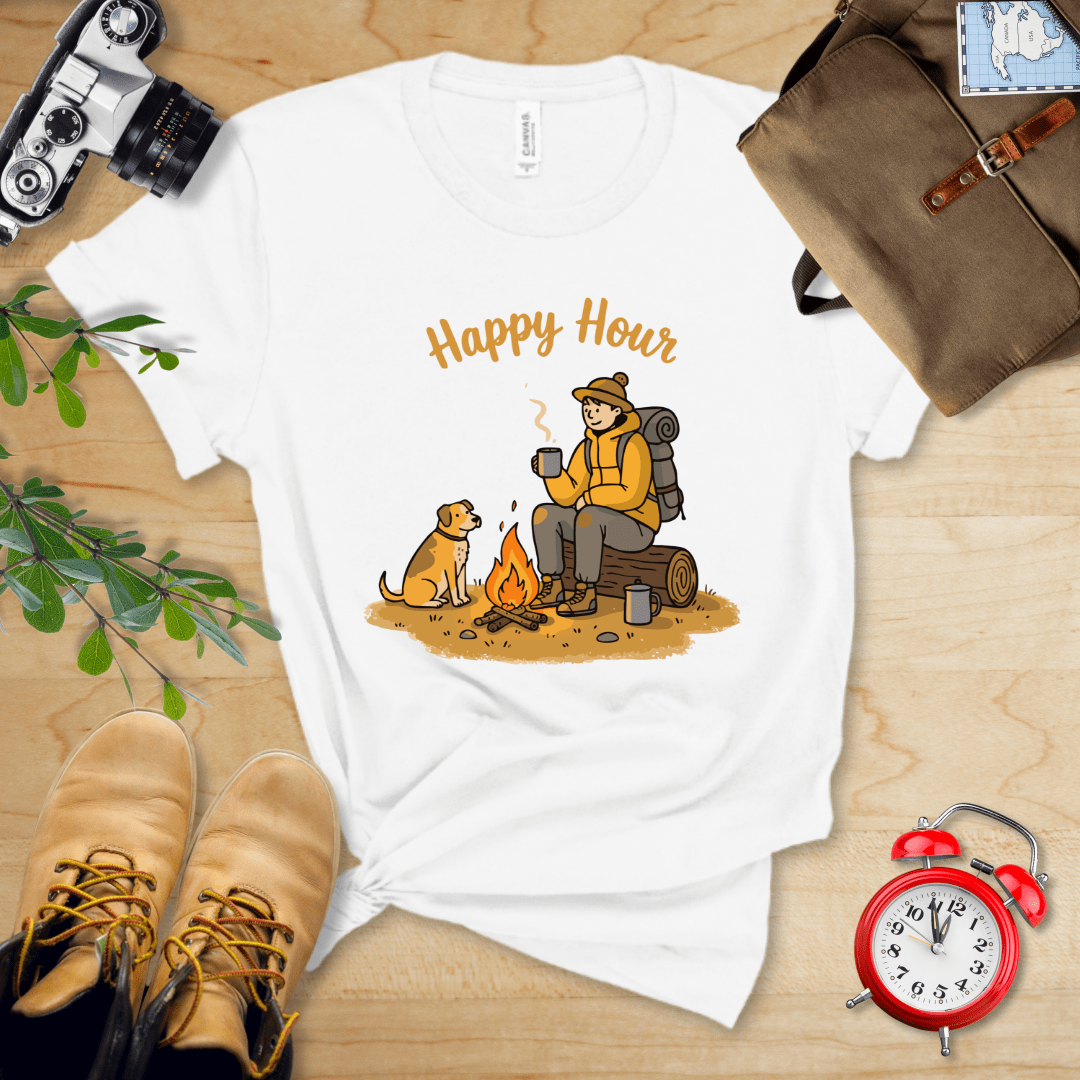 Hike Tee T-Shirt White / S Happy Hour Camping With Dog Shirt