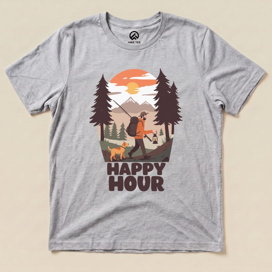 Happy Hour Hiking With A Dog Shirt Hike Tee T-Shirt Athletic Heather / S