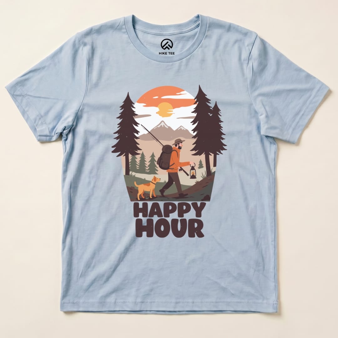 Happy Hour Hiking With A Dog Shirt Hike Tee T-Shirt Baby Blue / S