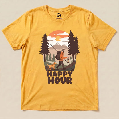 Happy Hour Hiking With A Dog Shirt Hike Tee T-Shirt Gold / S