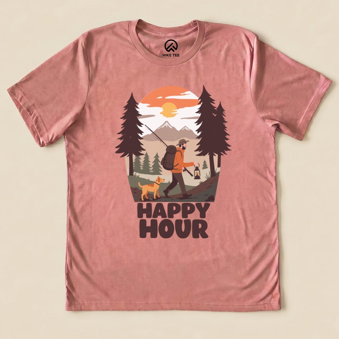 Happy Hour Hiking With A Dog Shirt Hike Tee T-Shirt Heather Mauve / S