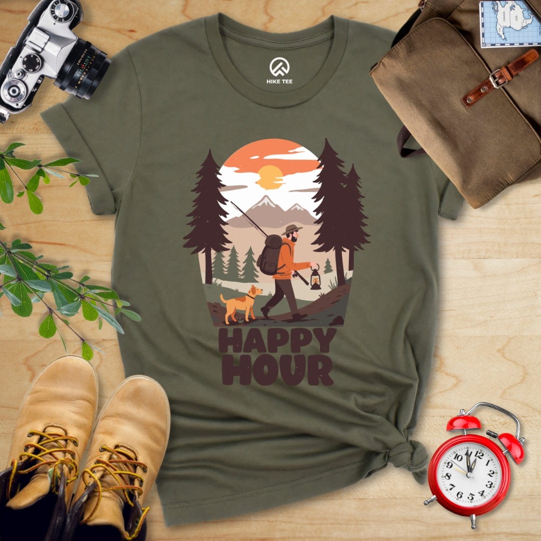Hike Tee T-Shirt Military Green / S Happy Hour Hiking With A Dog Shirt