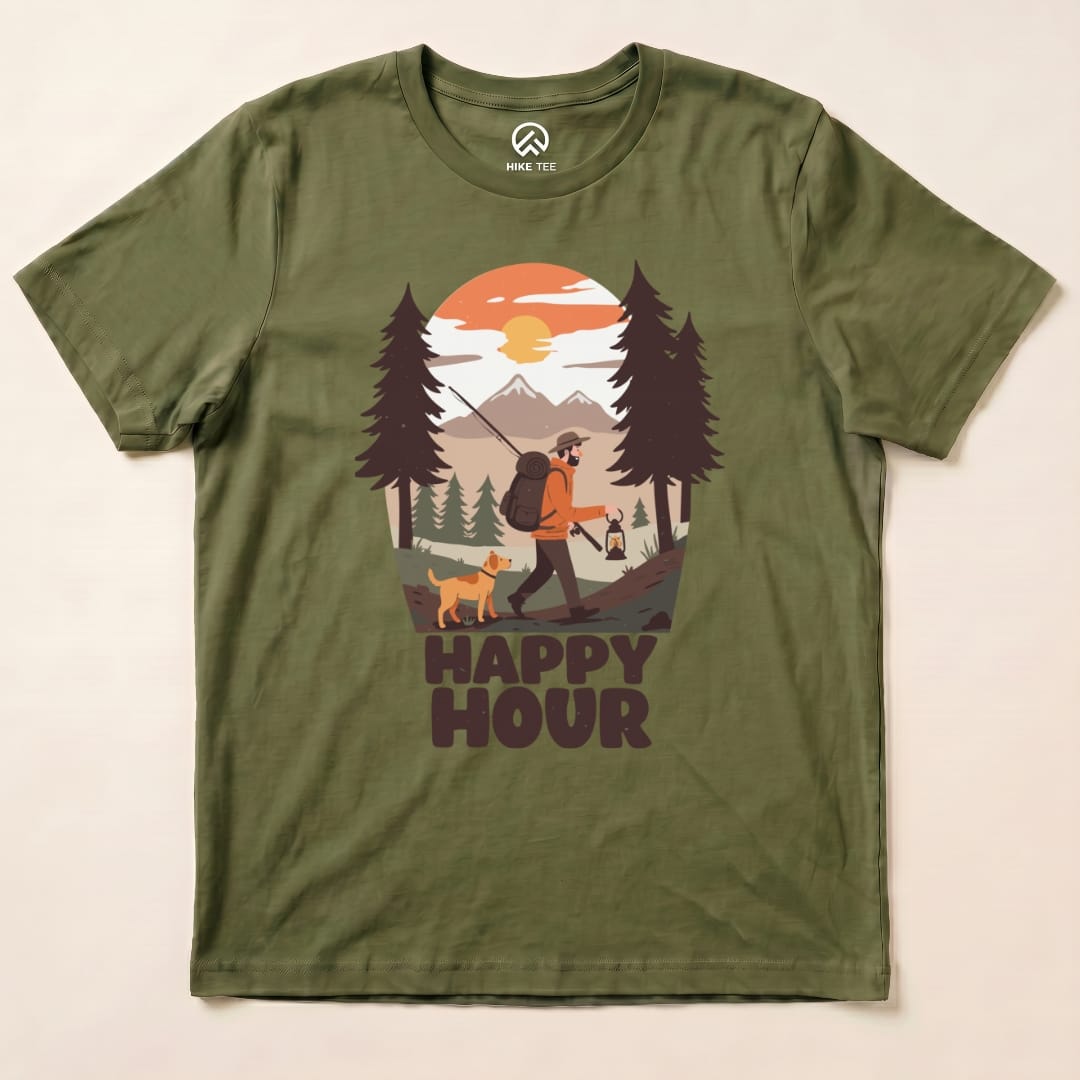Happy Hour Hiking With A Dog Shirt Hike Tee T-Shirt Military Green / S