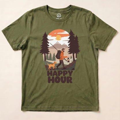 Happy Hour Hiking With A Dog Shirt Hike Tee T-Shirt Military Green / S