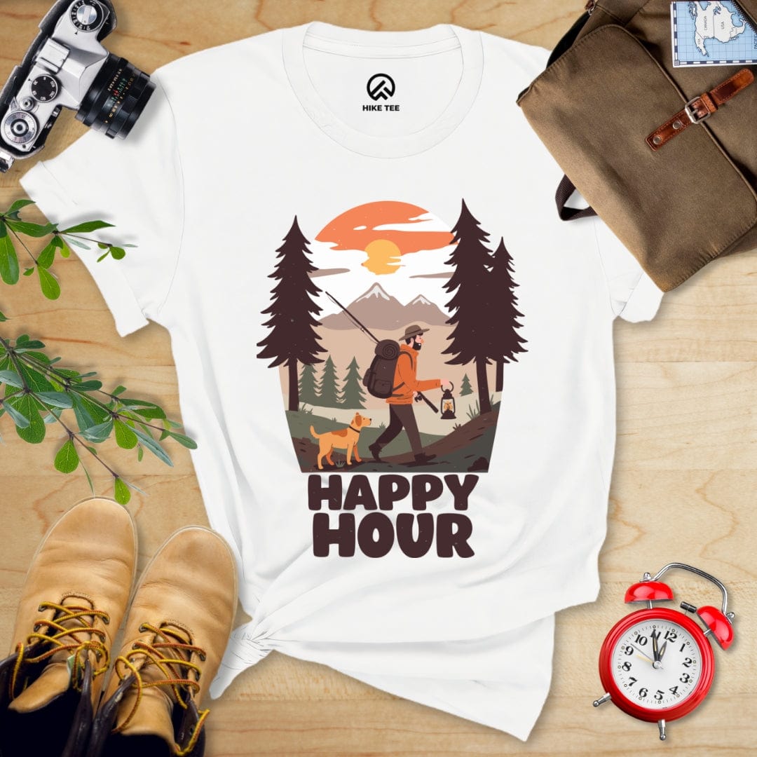 Hike Tee T-Shirt White / S Happy Hour Hiking With A Dog Shirt
