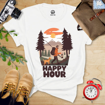Hike Tee T-Shirt White / S Happy Hour Hiking With A Dog Shirt