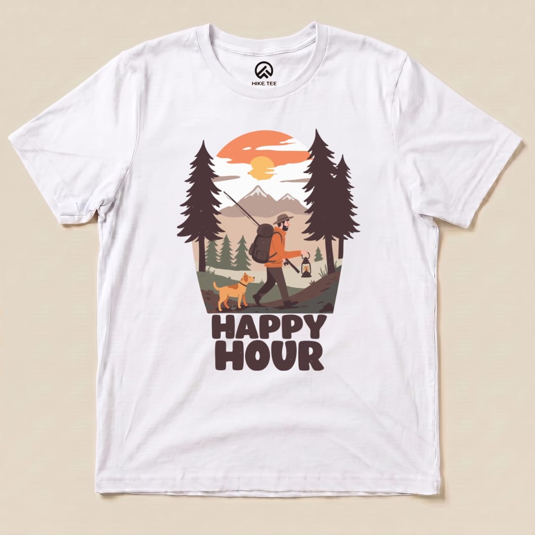 Happy Hour Hiking With A Dog Shirt Hike Tee T-Shirt White / S