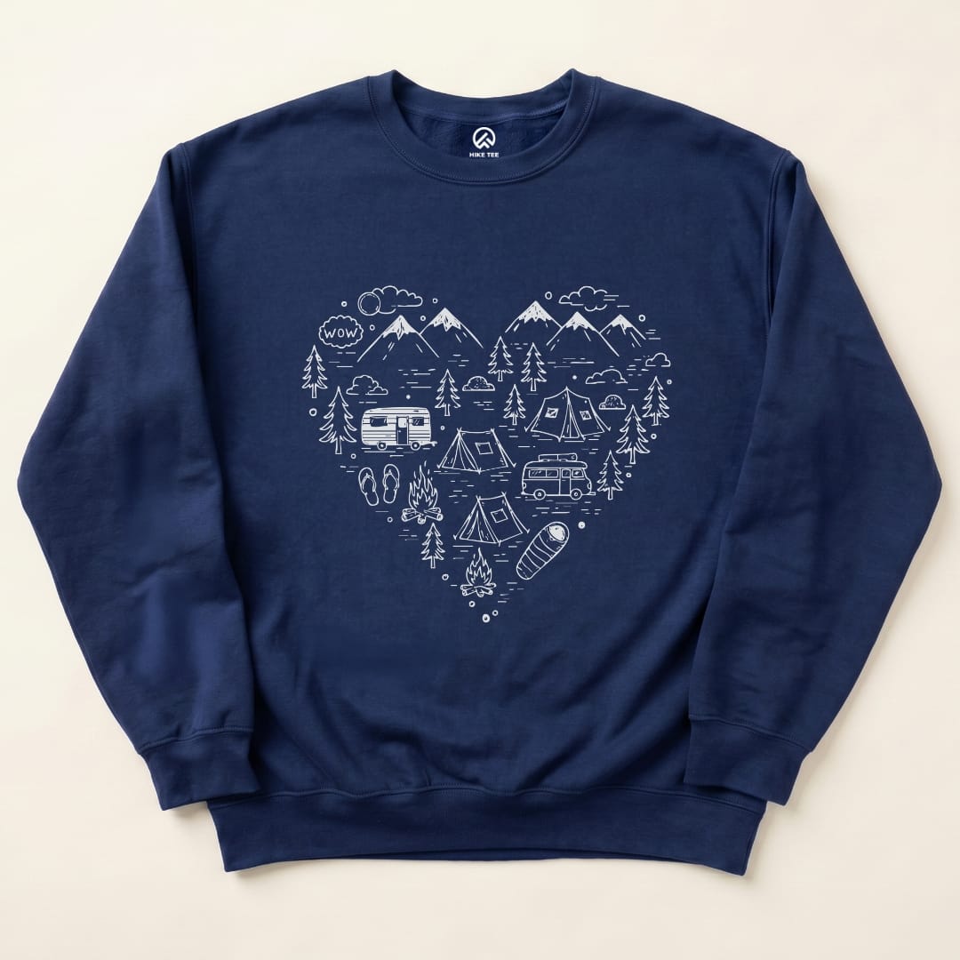 Heart Camping Sweatshirt Hike Tee Sweatshirt Navy / S