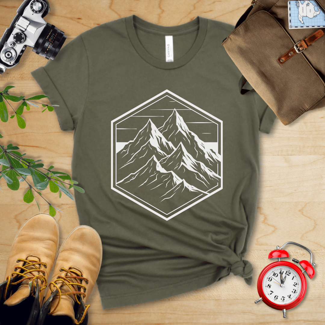 Printify T-Shirt Military Green / S Hexagon Mountain Shirt