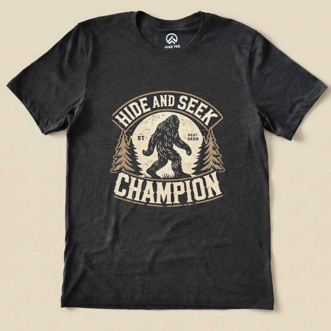 Hide and Seek Champion Big Foot Shirt Hike Tee T-Shirt Dark Grey Heather / S