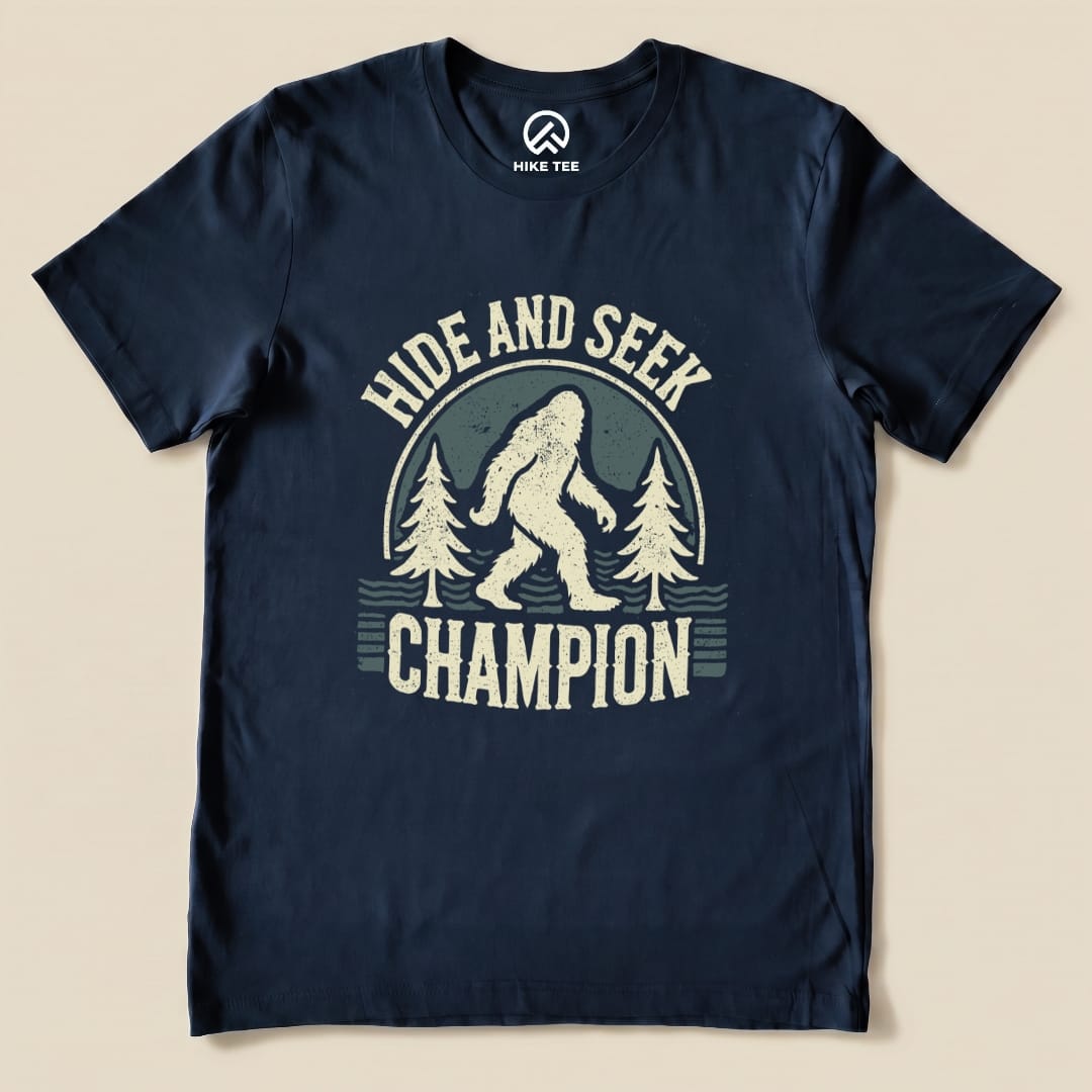 Hike Tee T-Shirt Navy / S Hide and Seek Champion Bigfoot Shirt