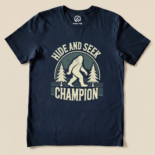 Hike Tee T-Shirt Navy / S Hide and Seek Champion Bigfoot Shirt