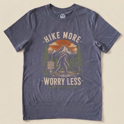 Hike More, Worry Less Bigfoot Shirt Hike Tee T-Shirt Heather Navy / S