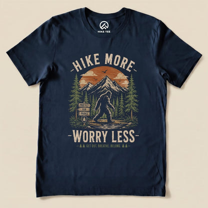 Hike More, Worry Less Bigfoot Shirt Hike Tee T-Shirt Navy / S