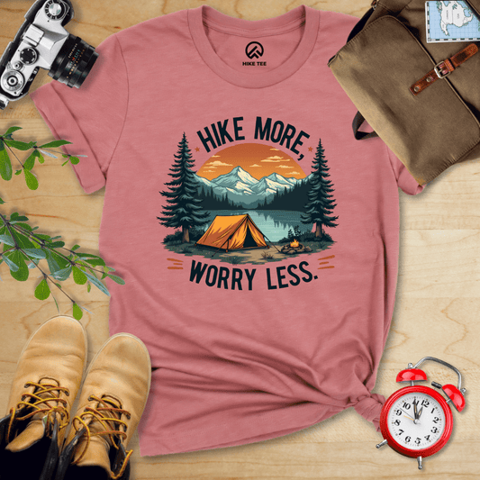 Hike Tee T-Shirt Heather Mauve / S Hike More, Worry Less Shirt