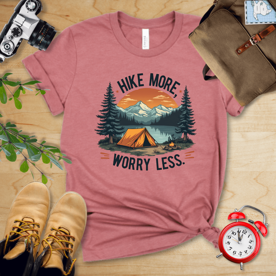 Printify T-Shirt Heather Mauve / S Hike More, Worry Less Shirt