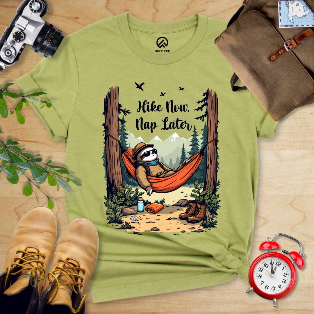 Hike Tee T-Shirt Heather Green / S Hike Now, Nap Later Shirt