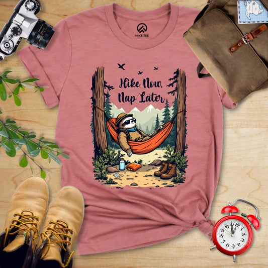 Hike Tee T-Shirt Heather Mauve / S Hike Now, Nap Later Shirt