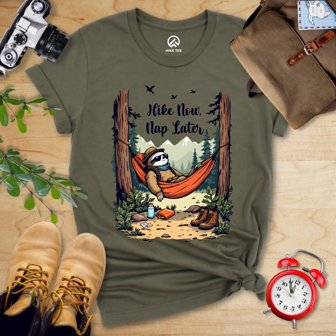 Hike Tee T-Shirt Military Green / S Hike Now, Nap Later Shirt