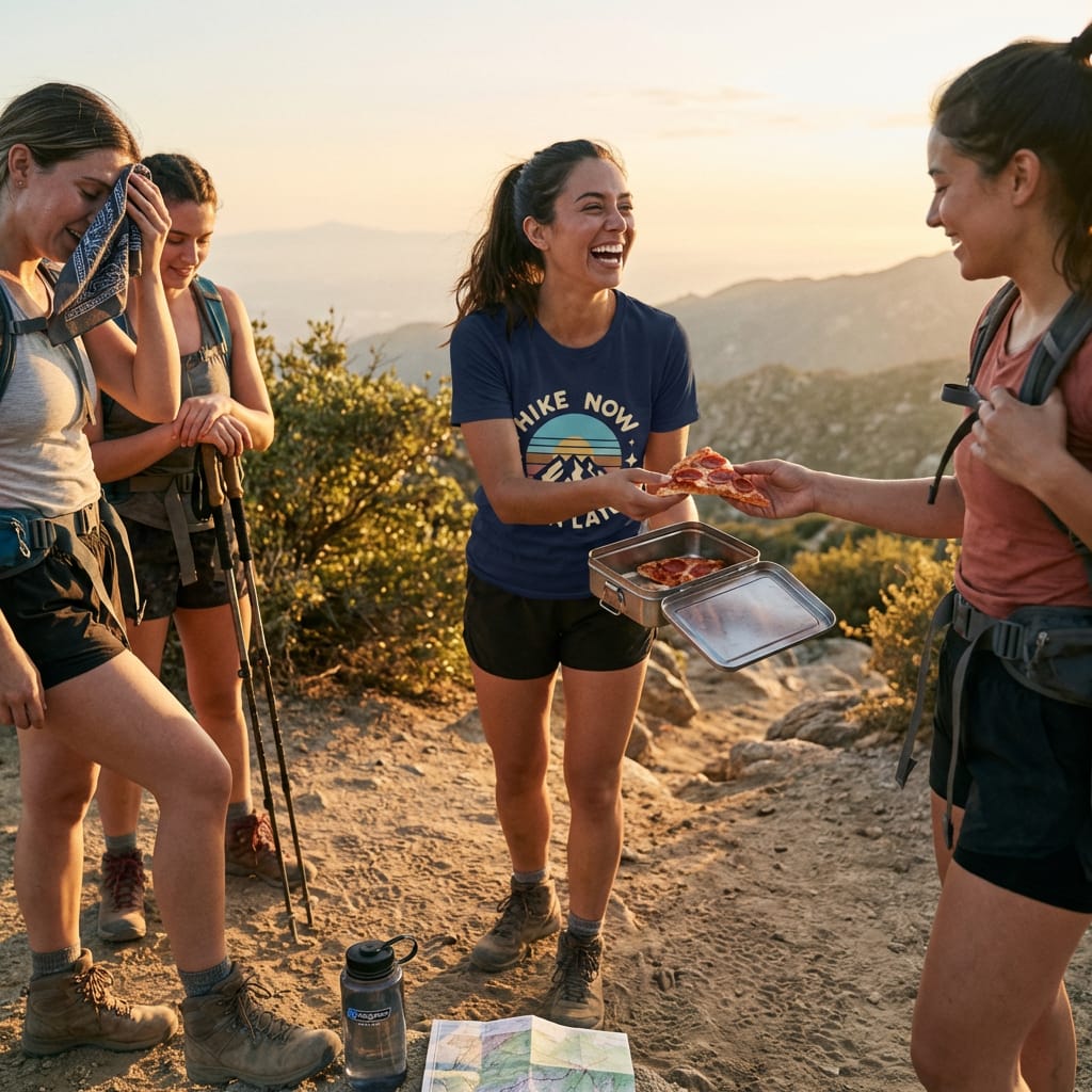 Printify T-Shirt Hike Now Pizza Later Shirt