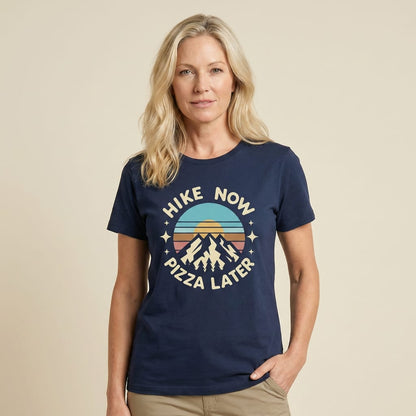 Printify T-Shirt Hike Now Pizza Later Shirt