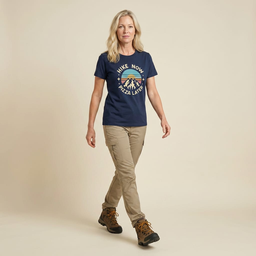 Printify T-Shirt Hike Now Pizza Later Shirt