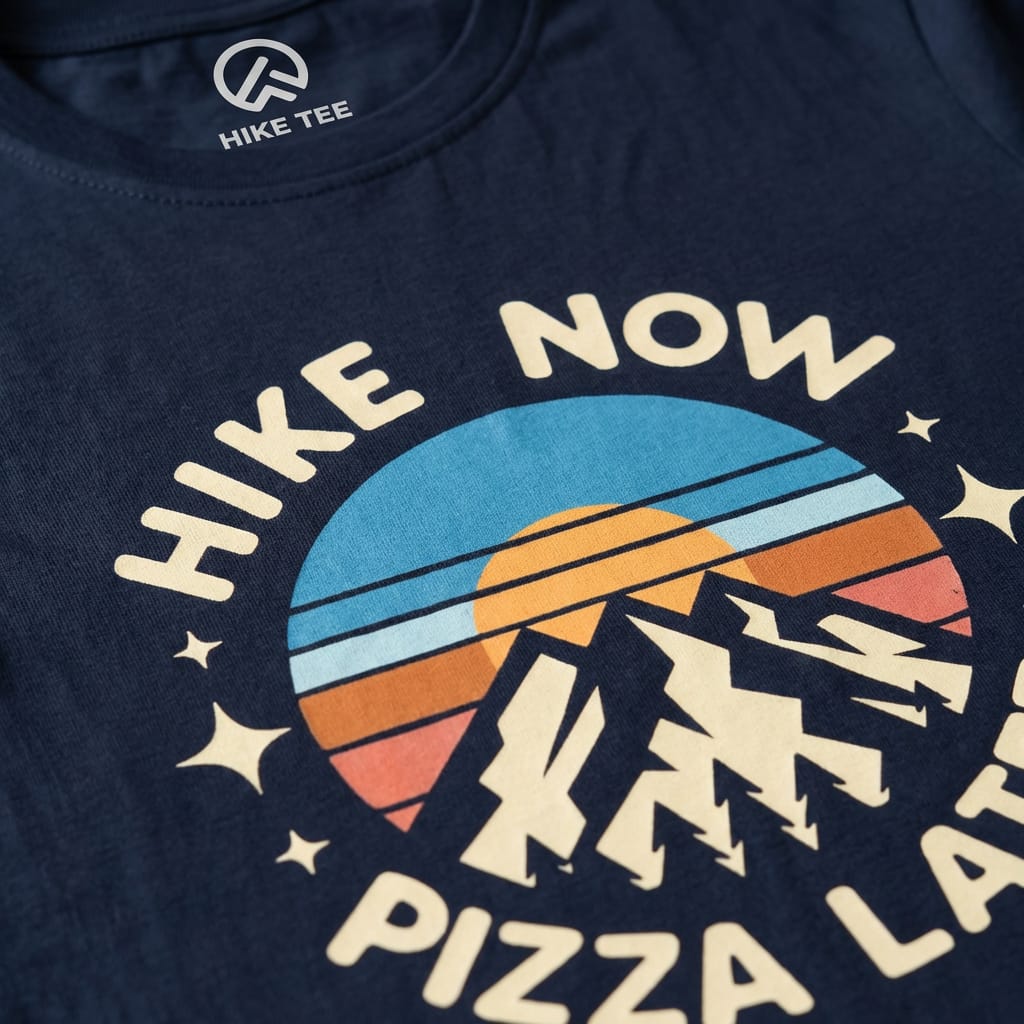 Printify T-Shirt Hike Now Pizza Later Shirt