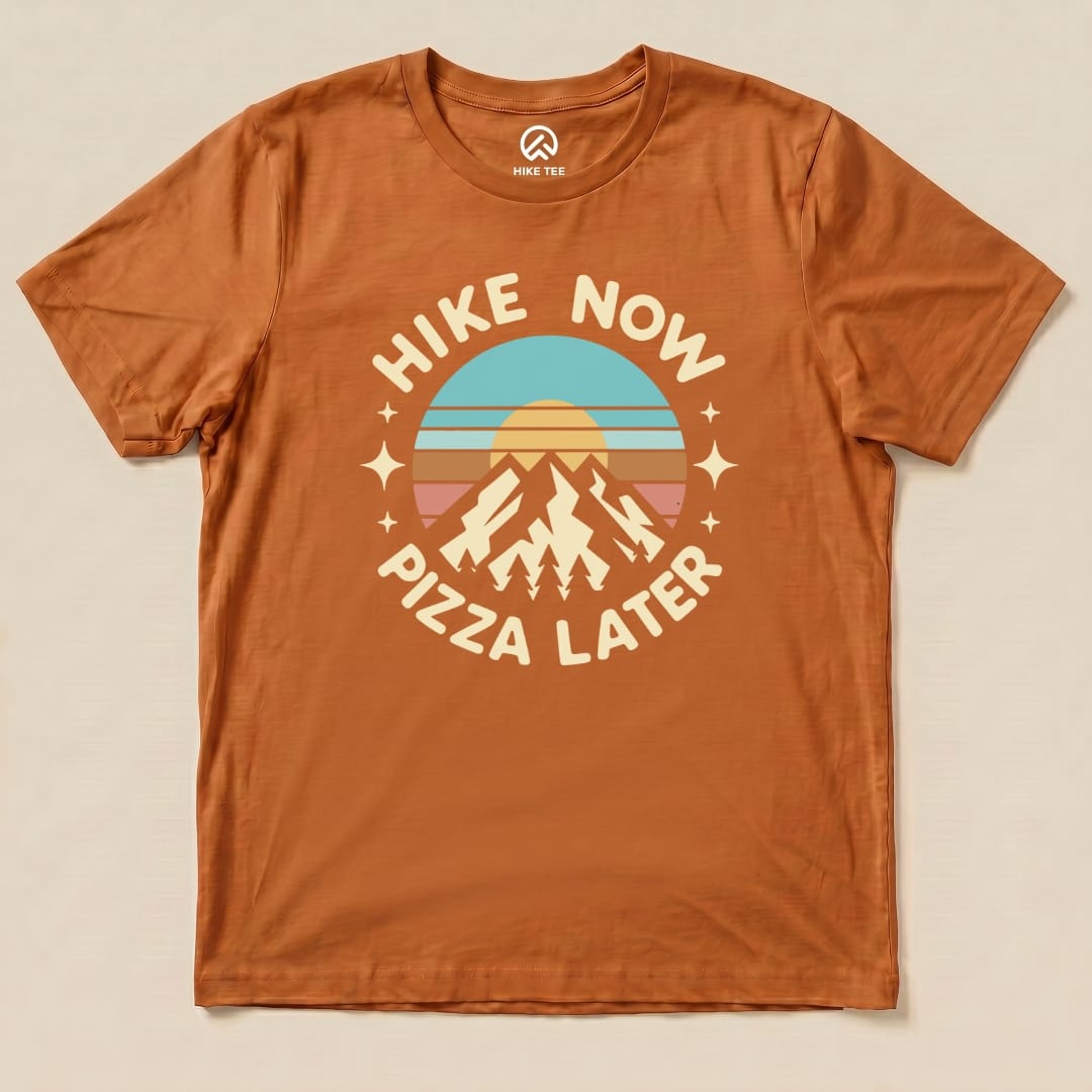 Printify T-Shirt Autumn / S Hike Now Pizza Later Shirt