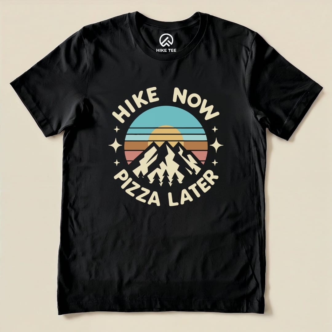 Printify T-Shirt Black / S Hike Now Pizza Later Shirt