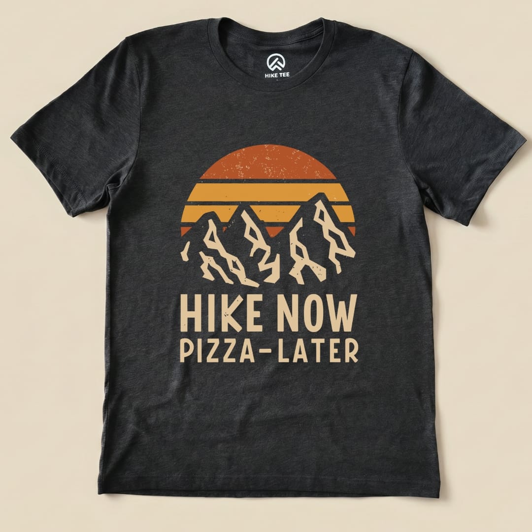Hike Now Pizza Later Shirt Hike Tee T-Shirt Dark Grey Heather / S