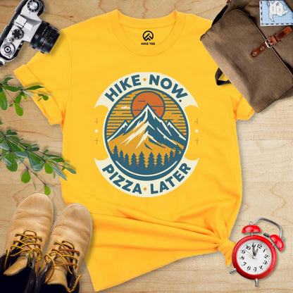 Hike Tee T-Shirt Gold / S Hike Now Pizza Later Shirt