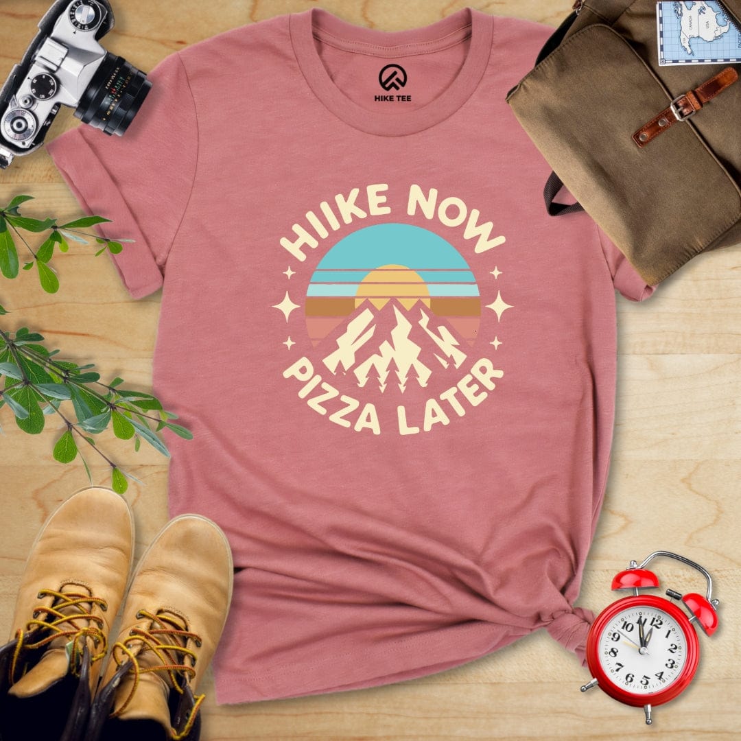 Hike Tee T-Shirt Heather Mauve / S Hike Now Pizza Later Shirt