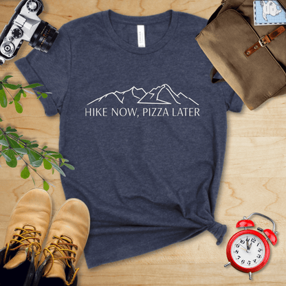 Printify T-Shirt Heather Navy / S Hike Now Pizza Later Shirt