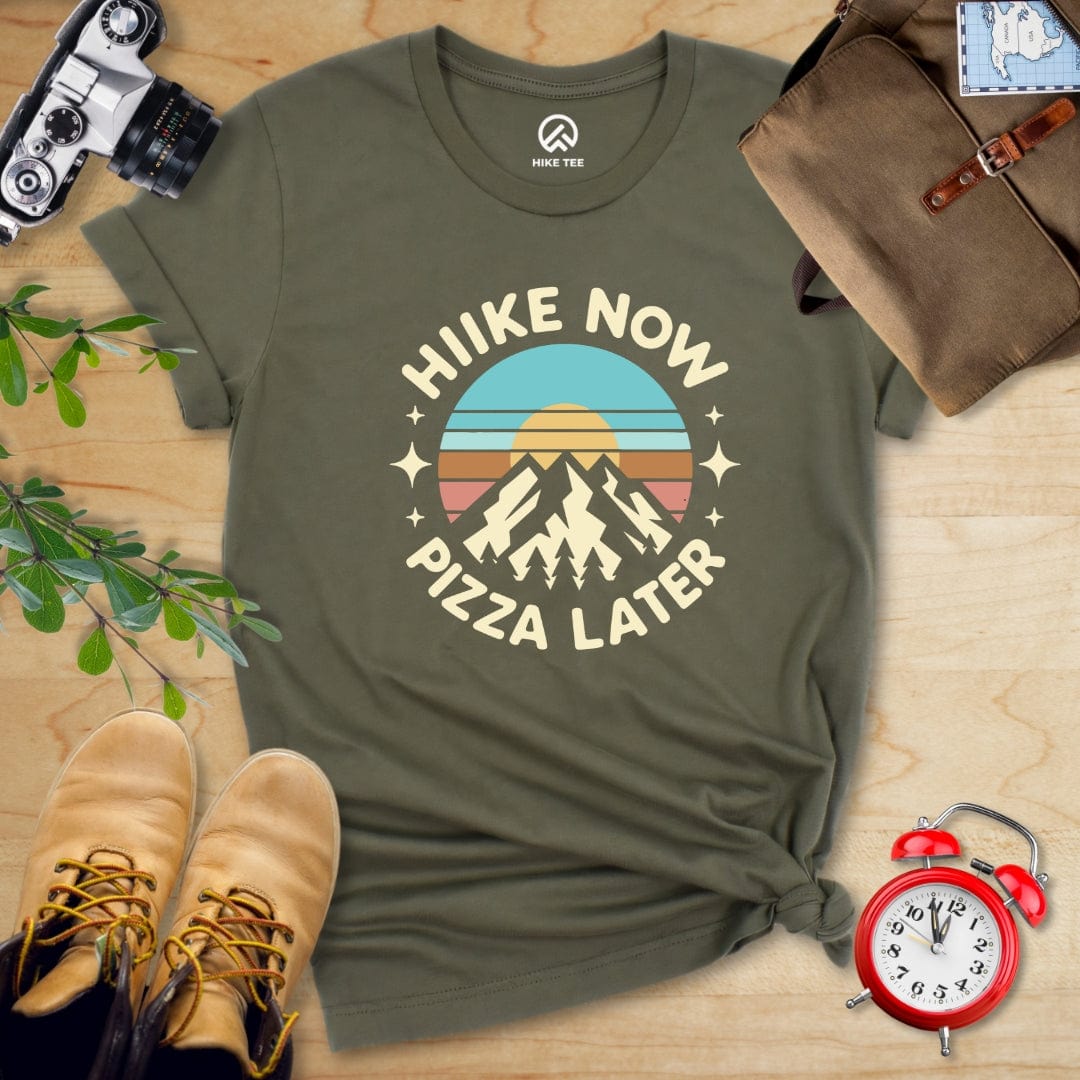 Hike Tee T-Shirt Military Green / S Hike Now Pizza Later Shirt