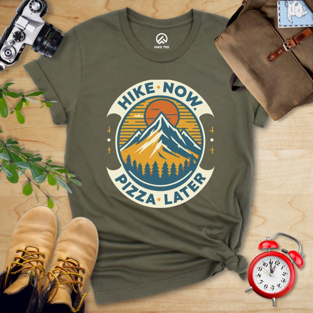 Hike Tee T-Shirt Military Green / S Hike Now Pizza Later Shirt